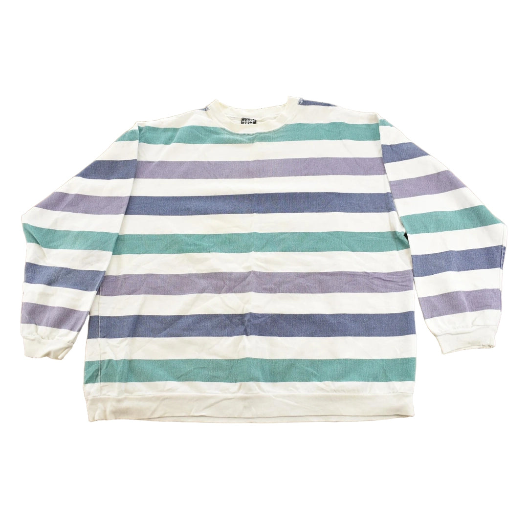 Vintage 1990s Rush Distressed Striped Crewneck Sweatshirt Men's XL