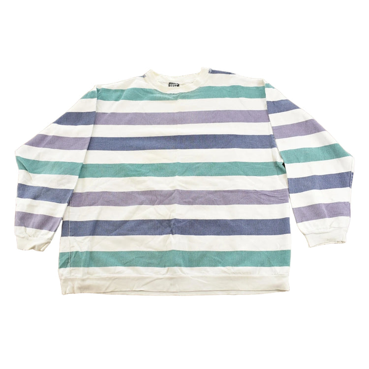 Vintage 1990s Rush Distressed Striped Crewneck Sweatshirt Men's XL