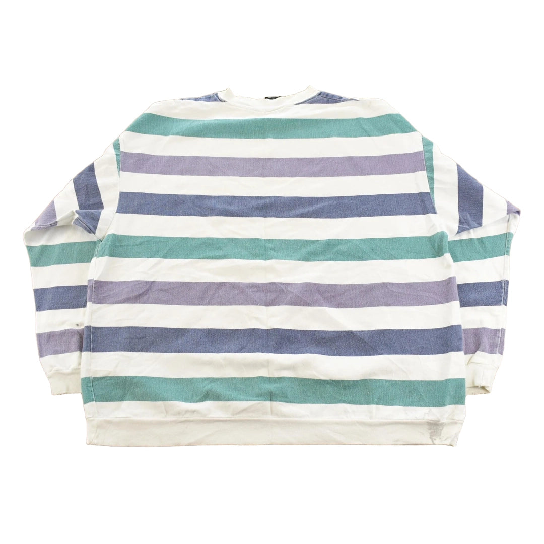 Vintage 1990s Rush Distressed Striped Crewneck Sweatshirt Men's XL