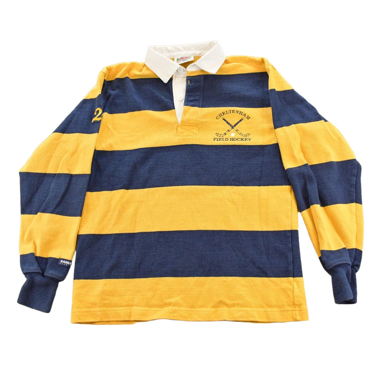 Vintage 1990s Cheltenham Field Hockey Striped Embroidered Rugby Polo Shirt Men's S