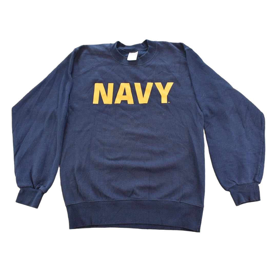 1990s Vintage Navy Spell Out Naval Crewneck Sweatshirt Men's S
