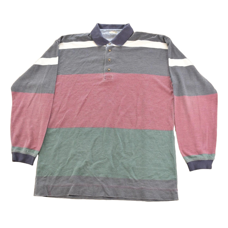 Vintage 1990s Color Block Rugby Long Sleeve Polo Shirt Men's L