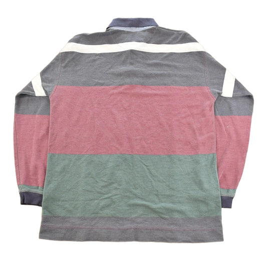 Vintage 1990s Color Block Rugby Long Sleeve Polo Shirt Men's L