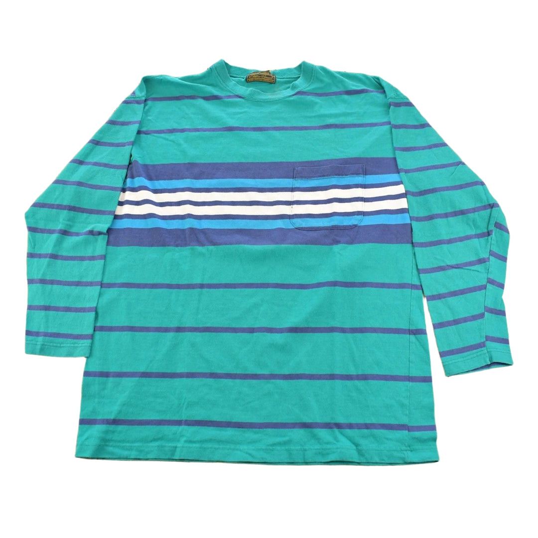 Vintage 1990s Eddie Bauer Teal Striped Crewneck Sweatshirt Men's L