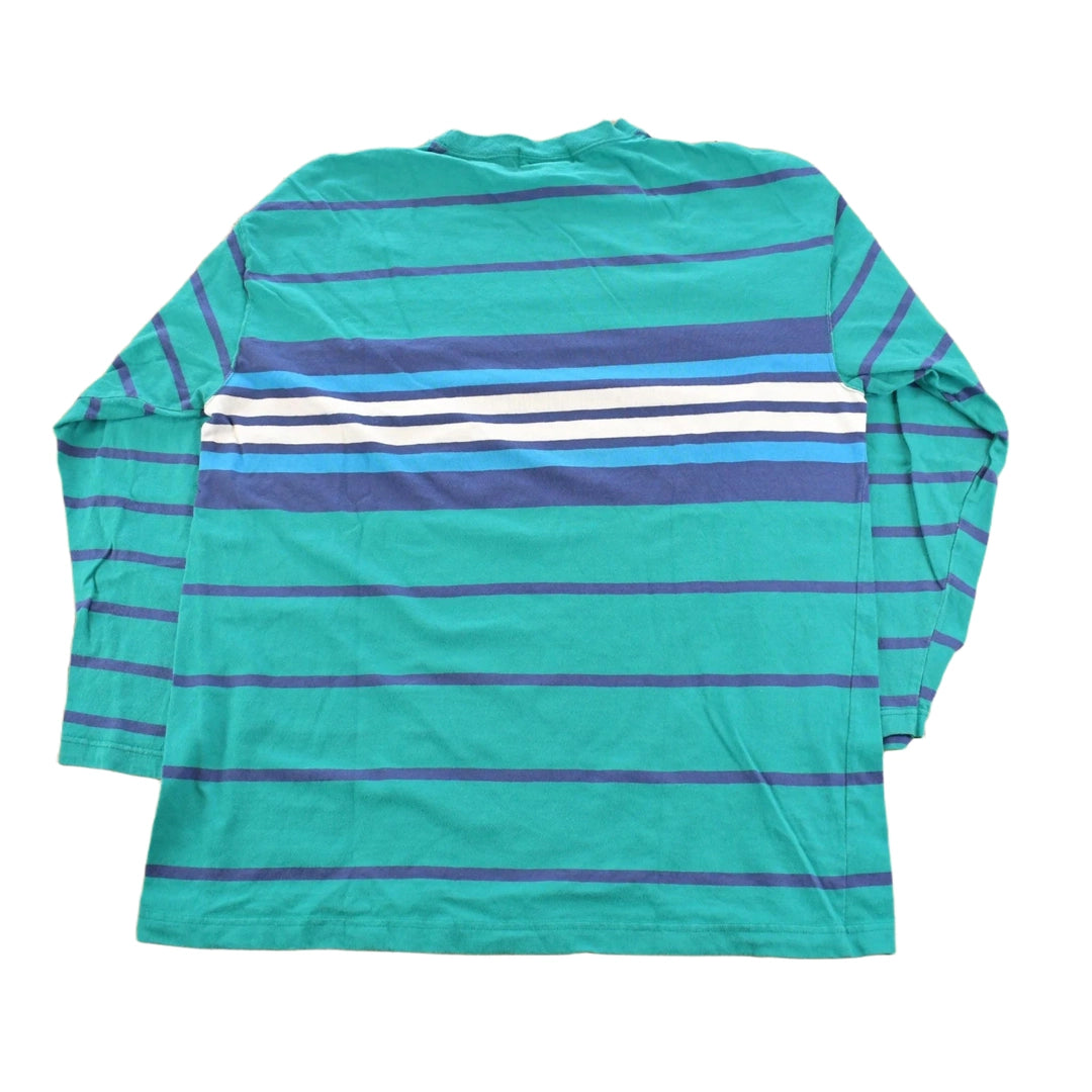 Vintage 1990s Eddie Bauer Teal Striped Crewneck Sweatshirt Men's L