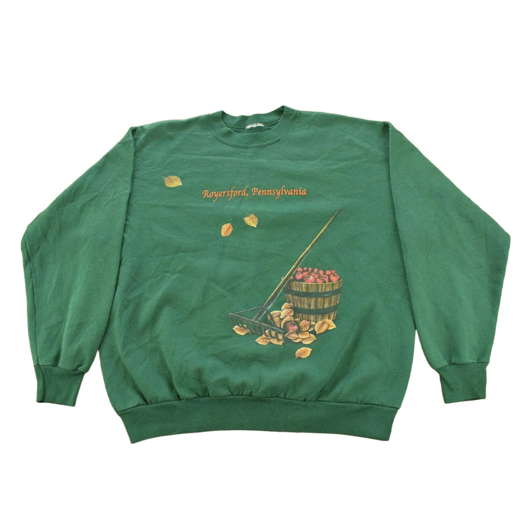 Vintage 1990s Autumn Apples Travel Souvenir Graphic Crewneck Sweatshirt Men's L