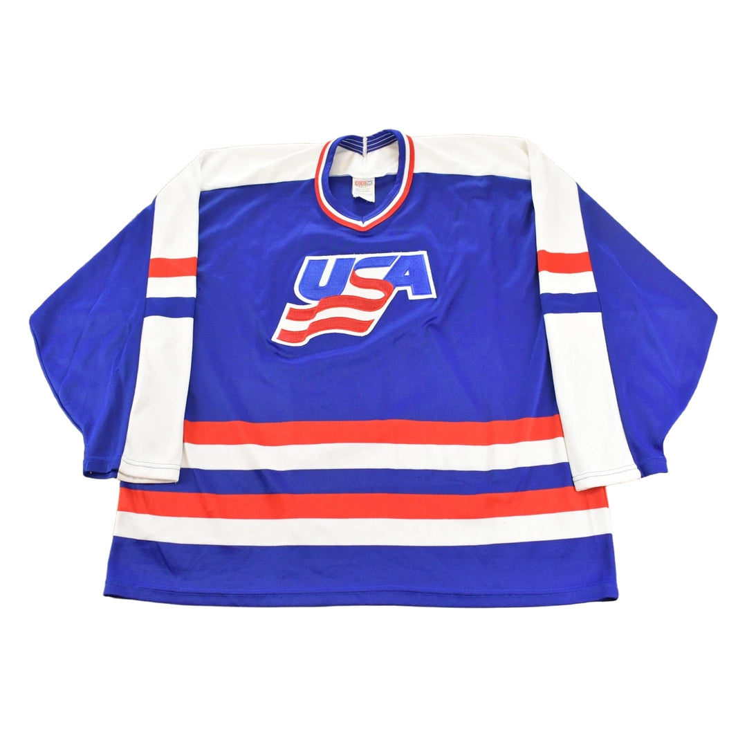 Vintage 1980s Team USA CCM Maska Embroidered Olympic Hockey Jersey Men's XL