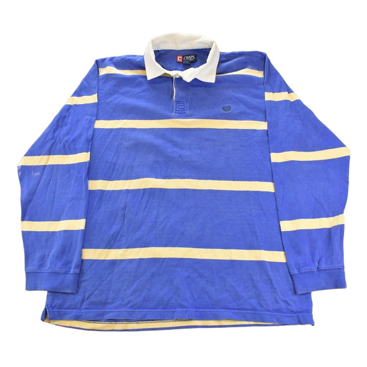 Vintage 2000s Chaps Striped Embroidered Rugby Long Sleeve Polo Shirt Men's L