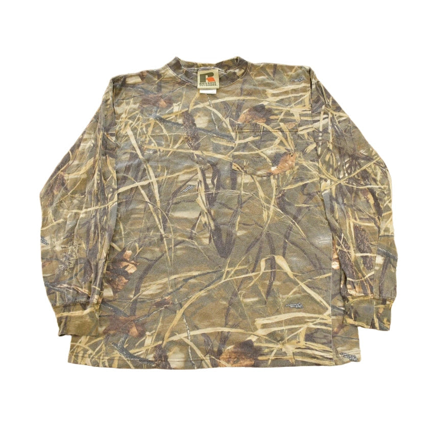 Vintage 1990s Russell Outdoors Real Tree Camouflage Crewneck Sweatshirt Men's M
