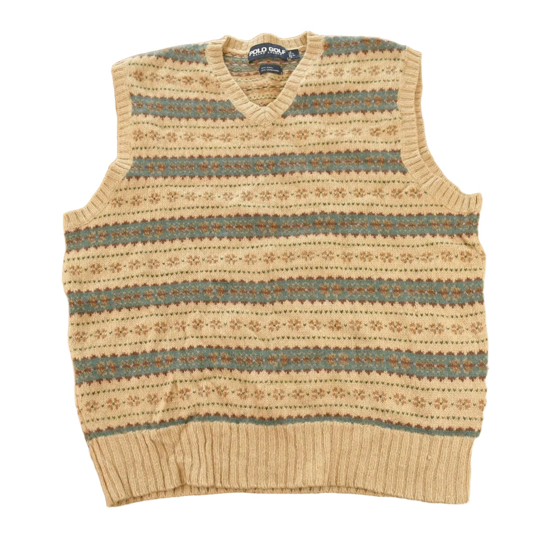 Vintage 1990s Polo Golf By Ralph Lauren Geometric Wool Knit V Neck Sweater Vest Men's L