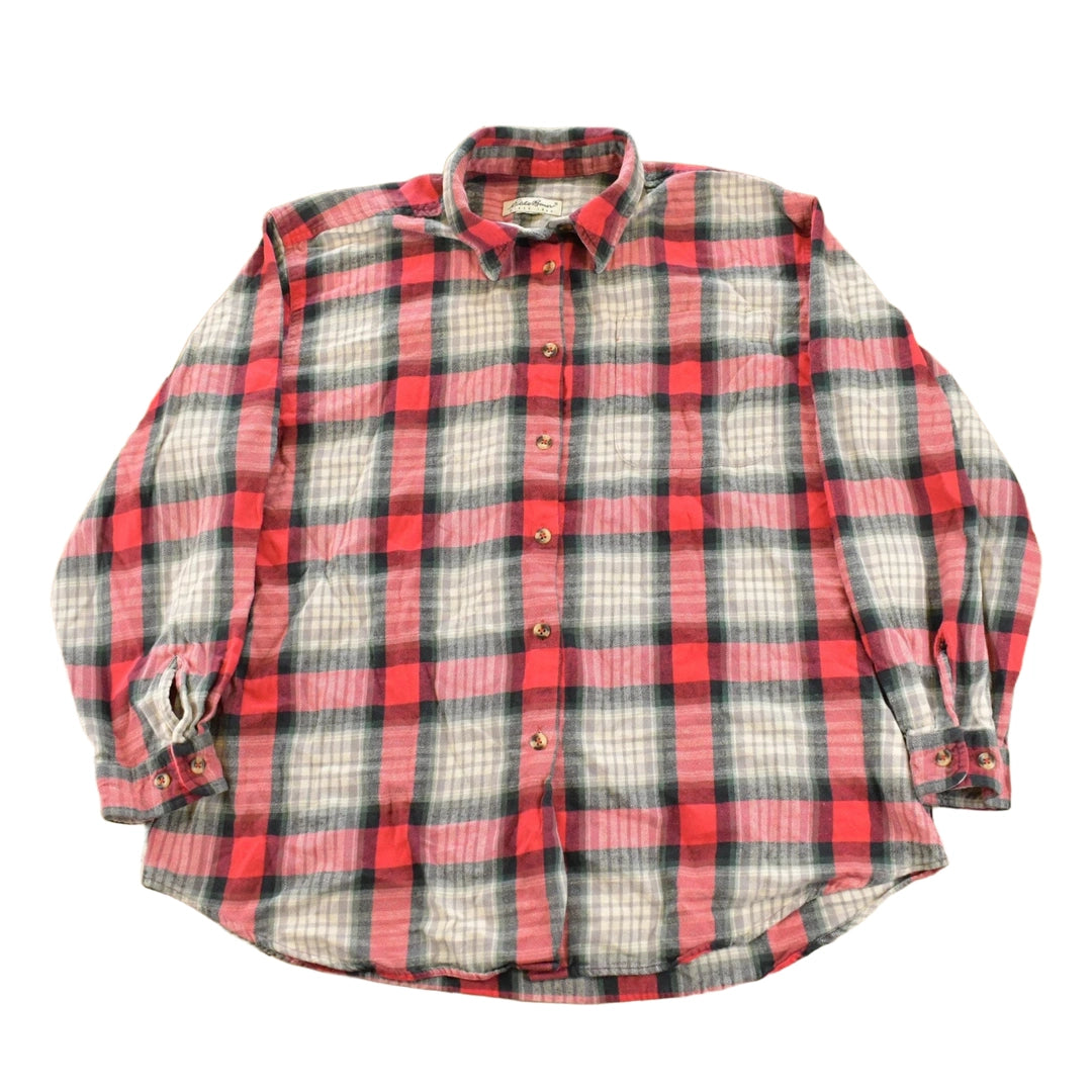 Vintage 1990s Eddie Bauer Plaid Button Up Flannel Long Sleeve Shirt Women's XL