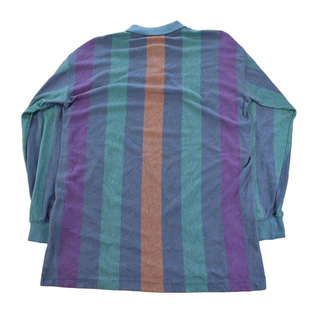 Vintage 1990s Knights Of Round Table Striped Embroidered Long Sleeve Polo Shirt Men's L