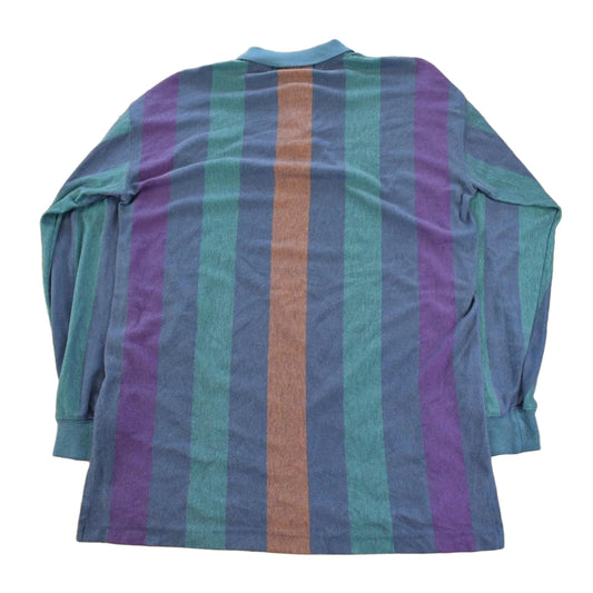 Vintage 1990s Knights Of Round Table Striped Embroidered Long Sleeve Polo Shirt Men's L