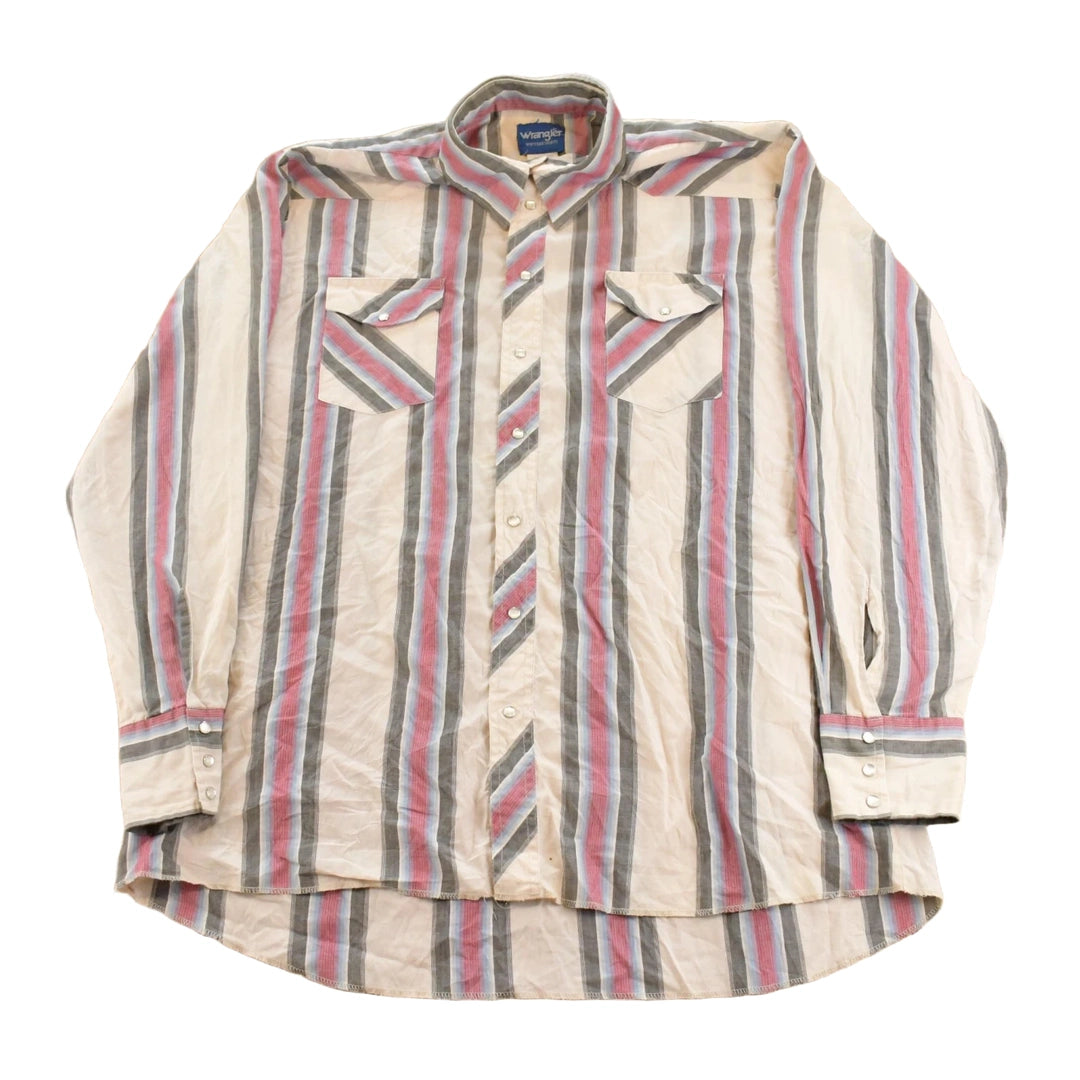 Vintage 1990s Wrangler Striped Western Pearl Snap Button Up Shirt Men's 2XL