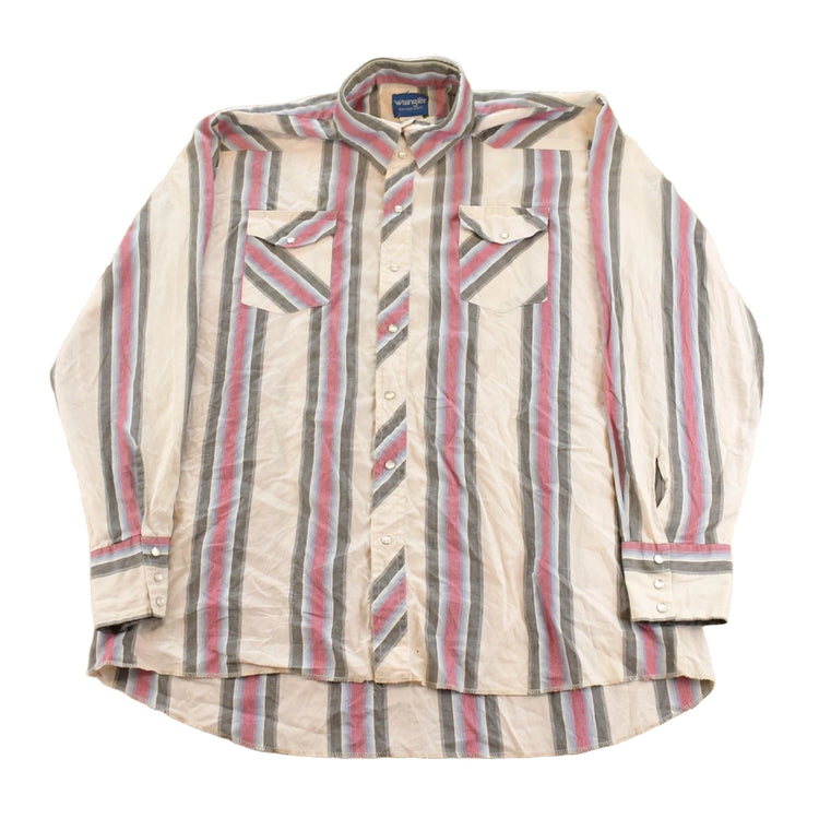 Vintage 1990s Wrangler Striped Western Pearl Snap Button Up Shirt Men's 2XL