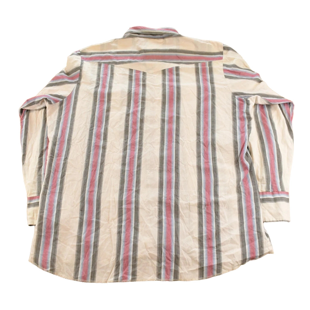 Vintage 1990s Wrangler Striped Western Pearl Snap Button Up Shirt Men's 2XL