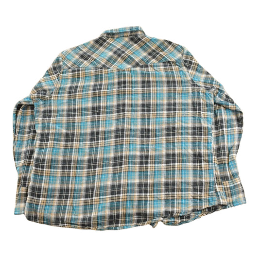 Vintage 1990s Wrangler Wrancher Plaid Flannel Pearl Snap Button Up Shirt Men's XL
