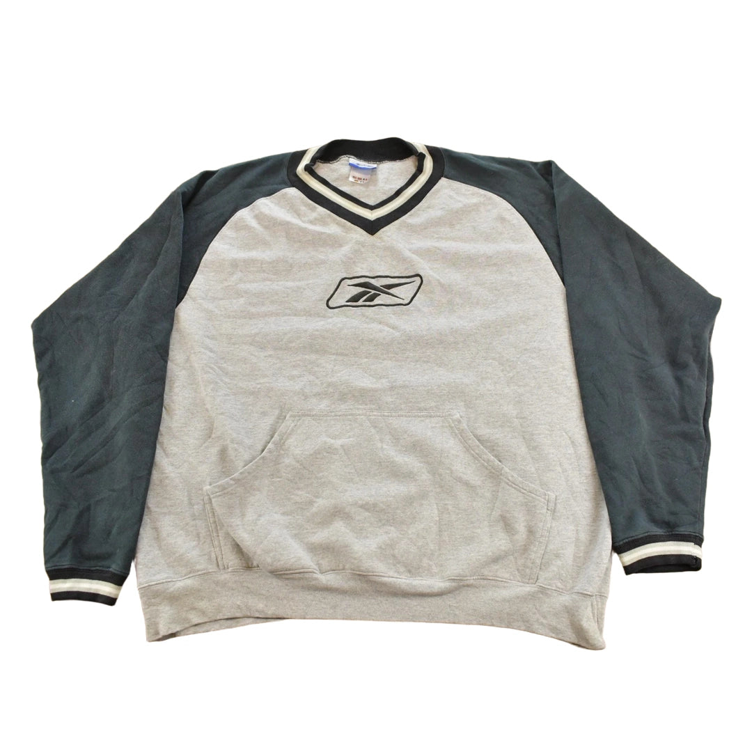 Vintage 2000s Reebok Big Logo Embroidered V Neck Sweatshirt Men's 2XL