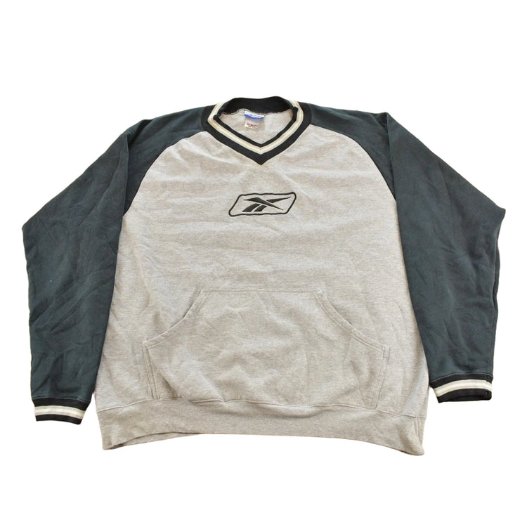 Vintage 2000s Reebok Big Logo Embroidered V Neck Sweatshirt Men's 2XL
