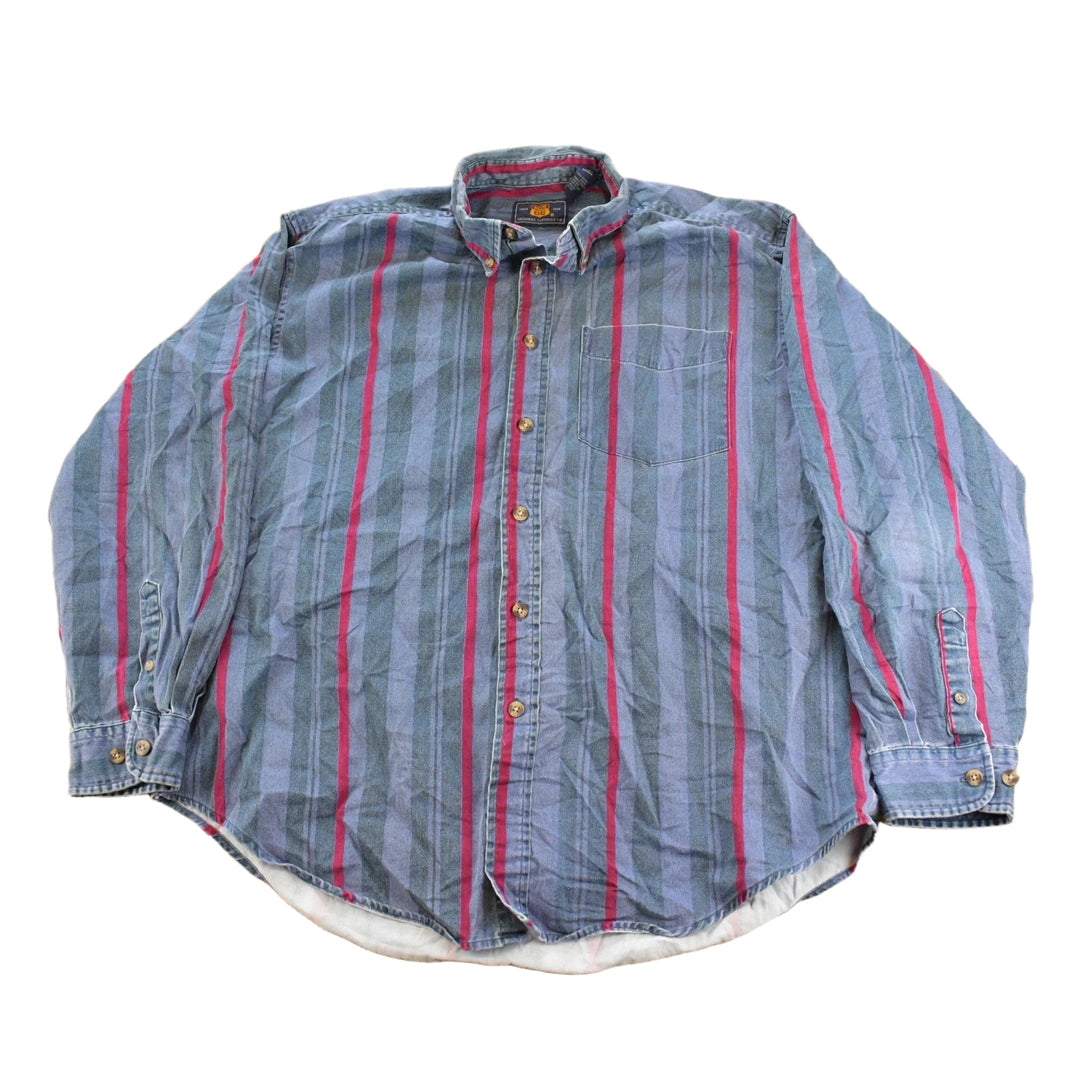 Vintage 1990s Route 66 Striped Button Up Shirt Men's XL