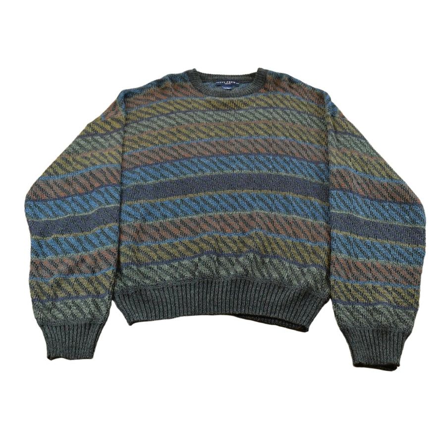 Vintage 1990s Ivy Crew Abstract Striped Knit Crewneck Sweater Men's Large
