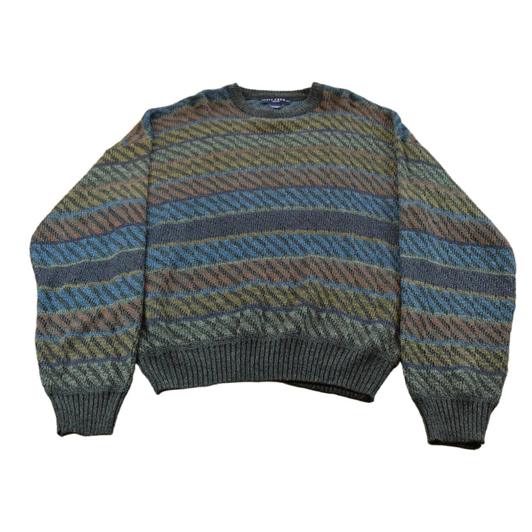 Vintage 1990s Ivy Crew Abstract Striped Knit Crewneck Sweater Men's Large