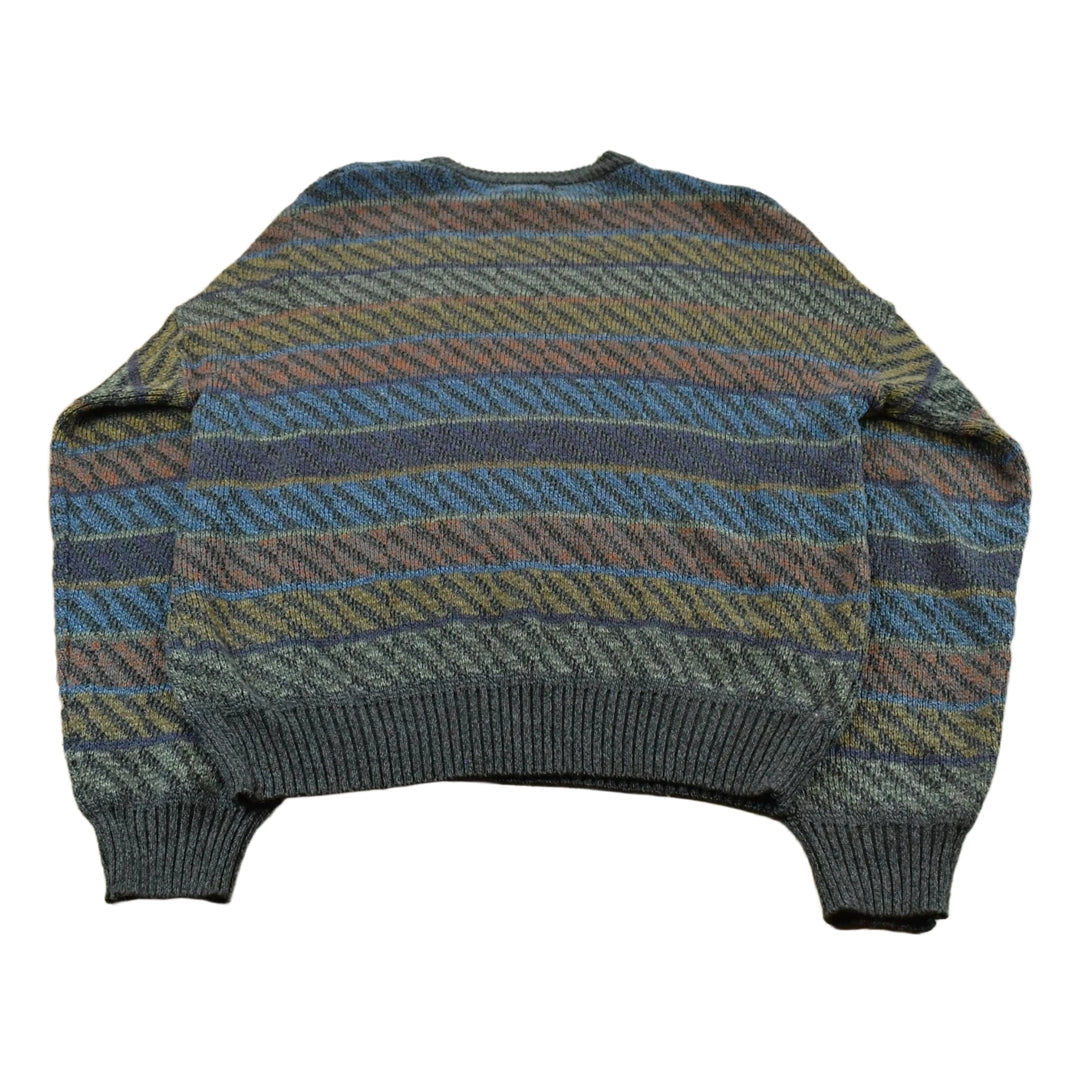 Vintage 1990s Ivy Crew Abstract Striped Knit Crewneck Sweater Men's Large