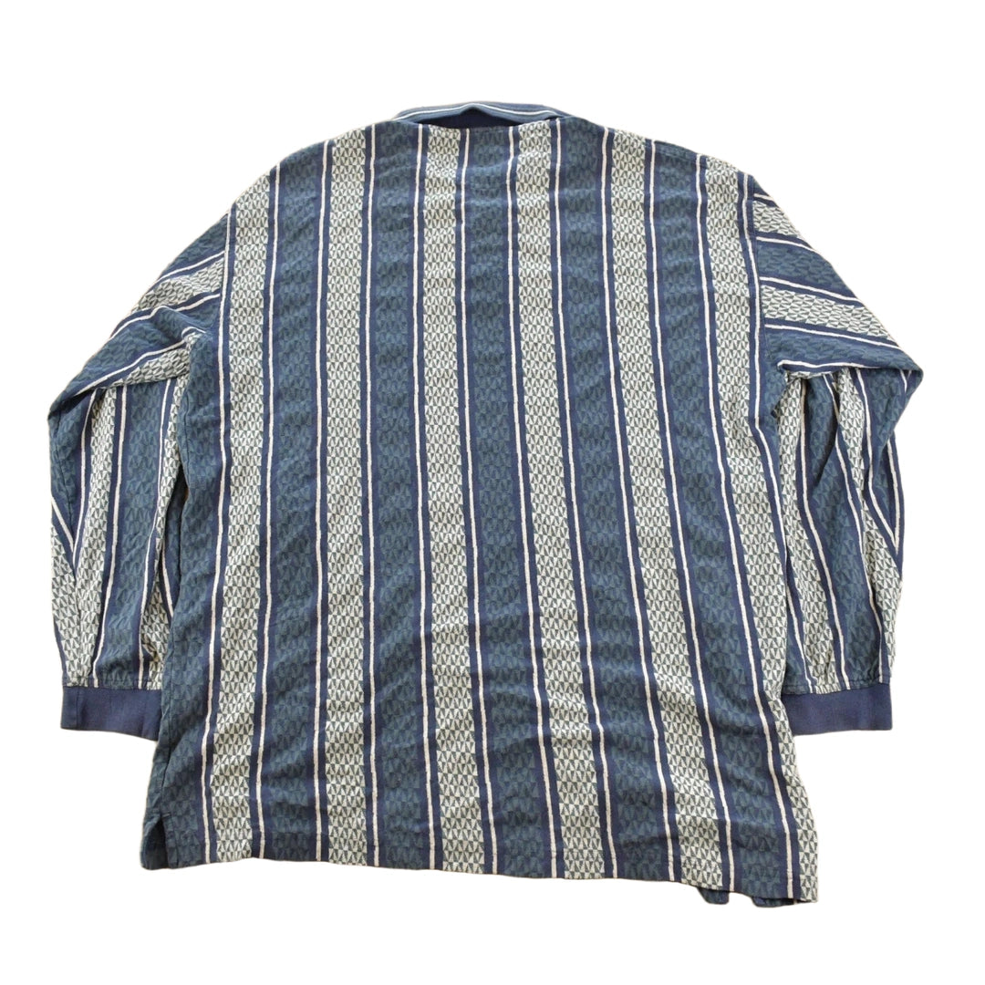 Vintage 1990s Greg Norman Striped Shark Embroidered Striped Long Sleeve Polo Shirt Men's XL