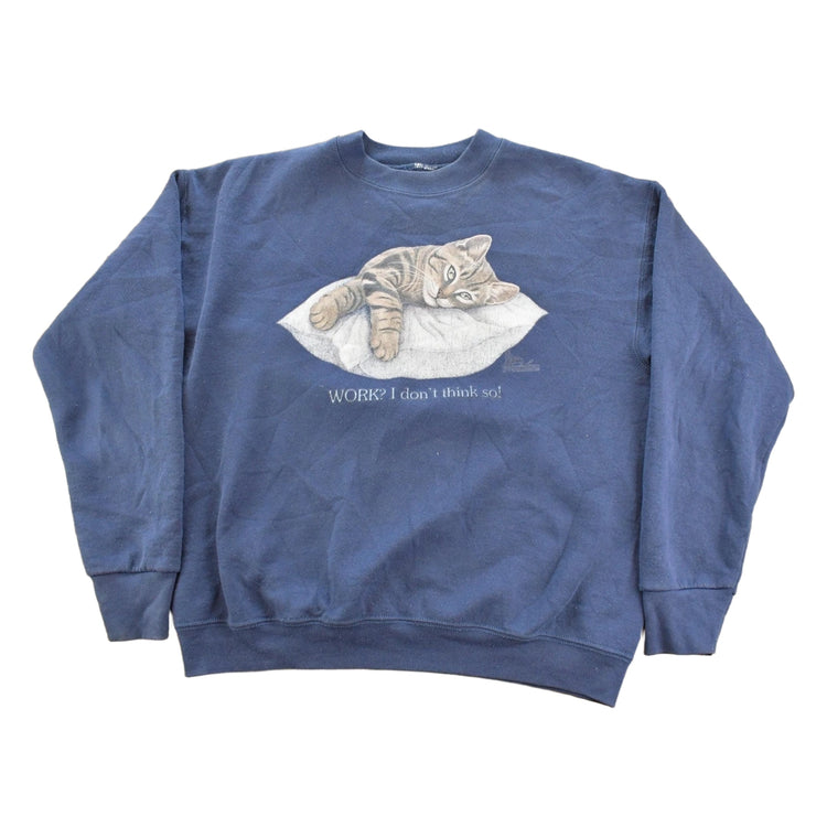 Vintage 1990s Lazy Tabby Cat Crewneck Sweatshirt Men's L