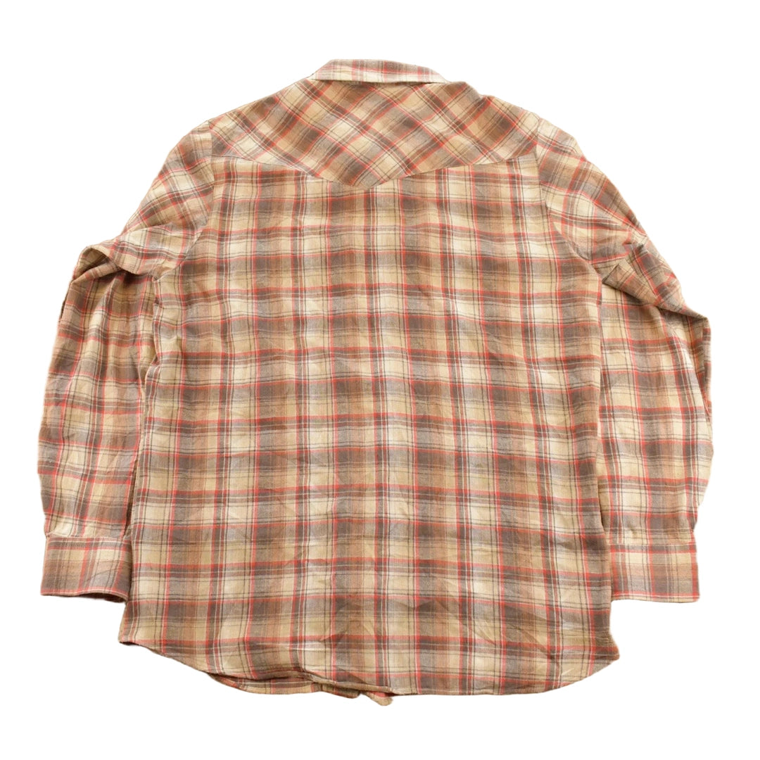 Vintage 1970s Levi's Western Plaid Pearl Snap Flannel Button Up Shirt Men's L