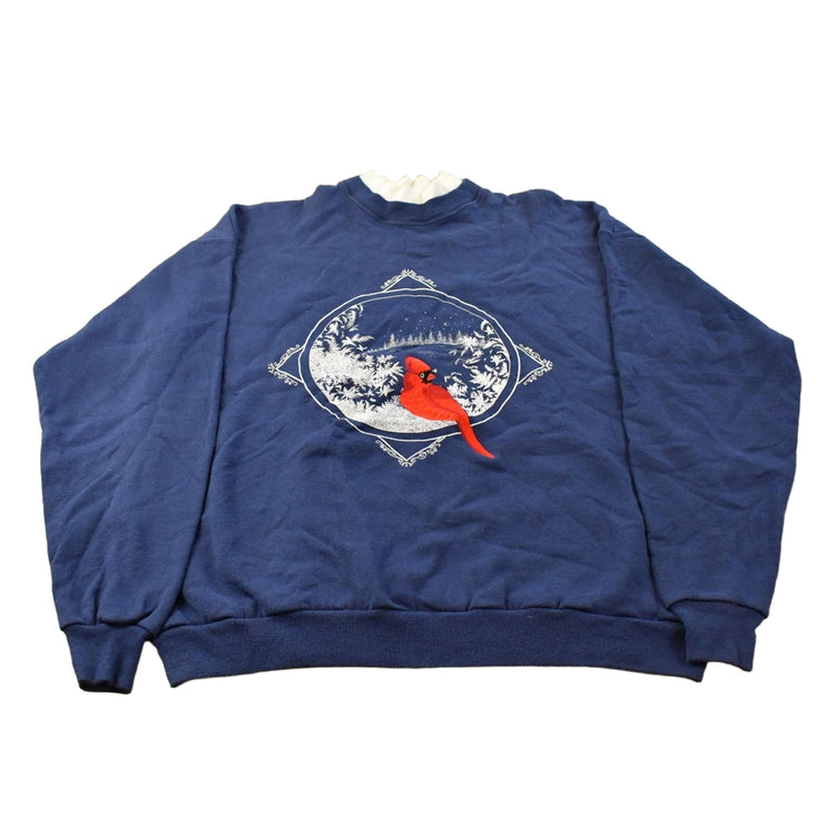 Vintage 1990s Cardinal Bird Graphic Cute Crewneck Sweatshirt Men's XL