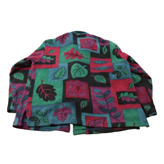 Vintage 1990s Teddi Leaves All Over Print Fleece Button Up Sweater Women's L