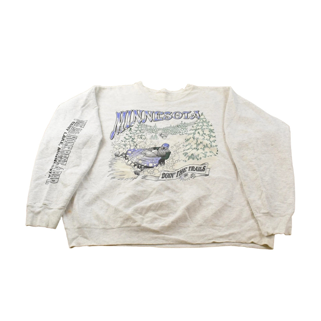 Vintage 1990s Minnesota Snowmobile Nature Graphic Print Crewneck Sweatshirt Men's XL