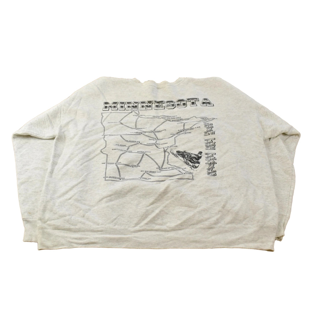 Vintage 1990s Minnesota Snowmobile Nature Graphic Print Crewneck Sweatshirt Men's XL