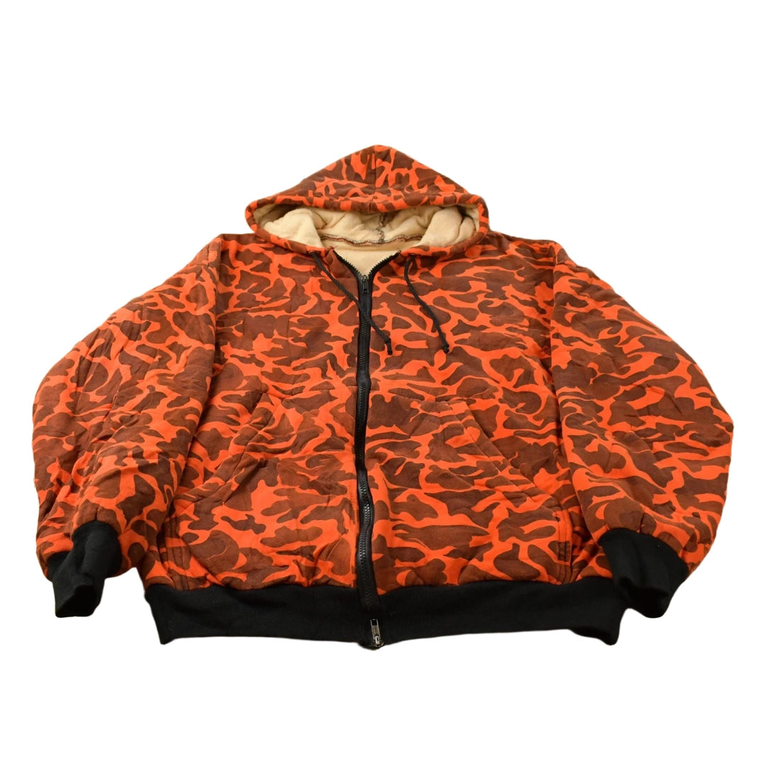 Vintage 1980s Lined Orange Woodland Camo Full Zip Hoodie Men's M
