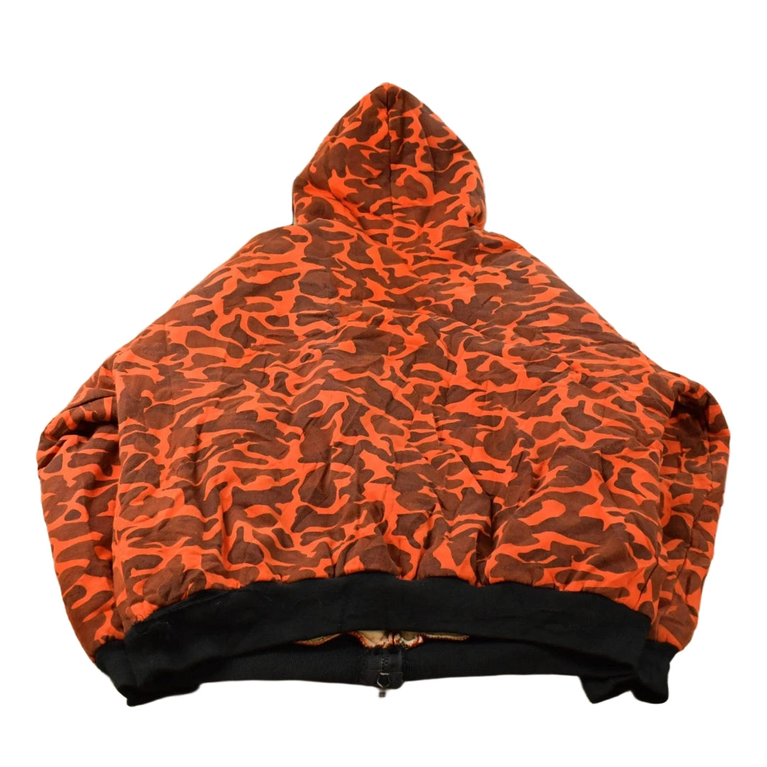 Vintage 1980s Lined Orange Woodland Camo Full Zip Hoodie Men's M