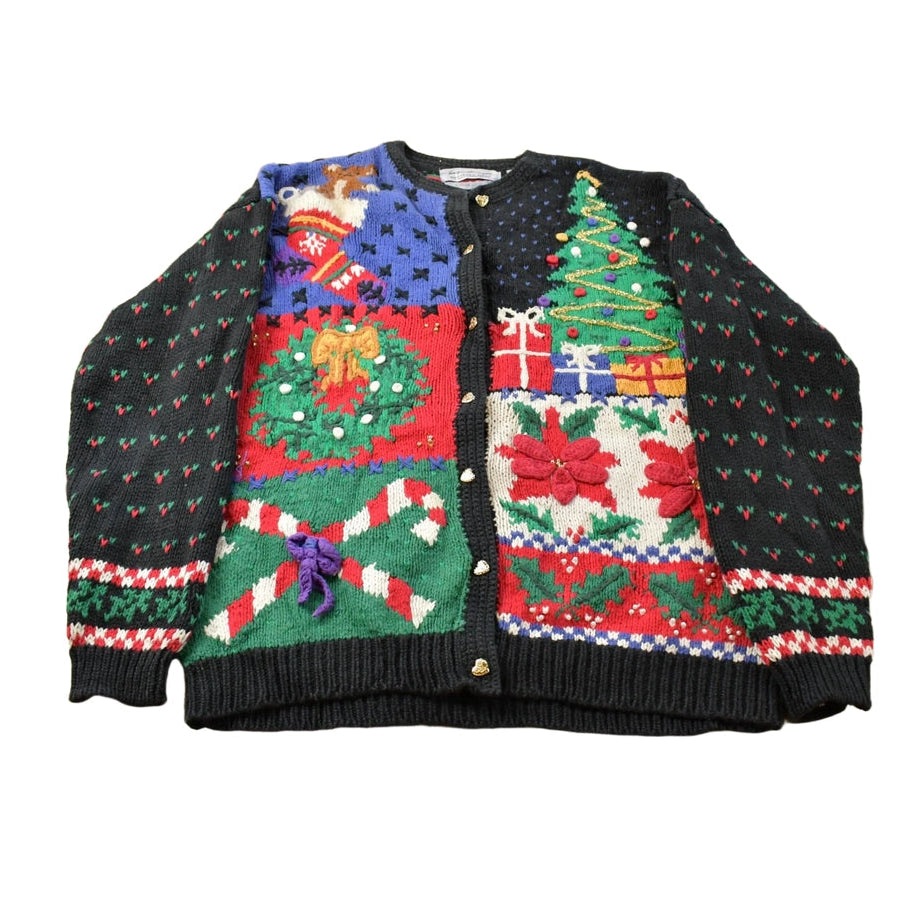 Vintage 1990s Northern Isles Christmas Hand Knit Cardigan Sweater Women's L
