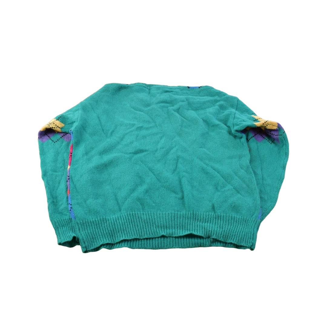 Vintage 1990s Colours Alexander Julian Knit Wool Abstract Argyle Pattern Crewneck Sweater Men's XL