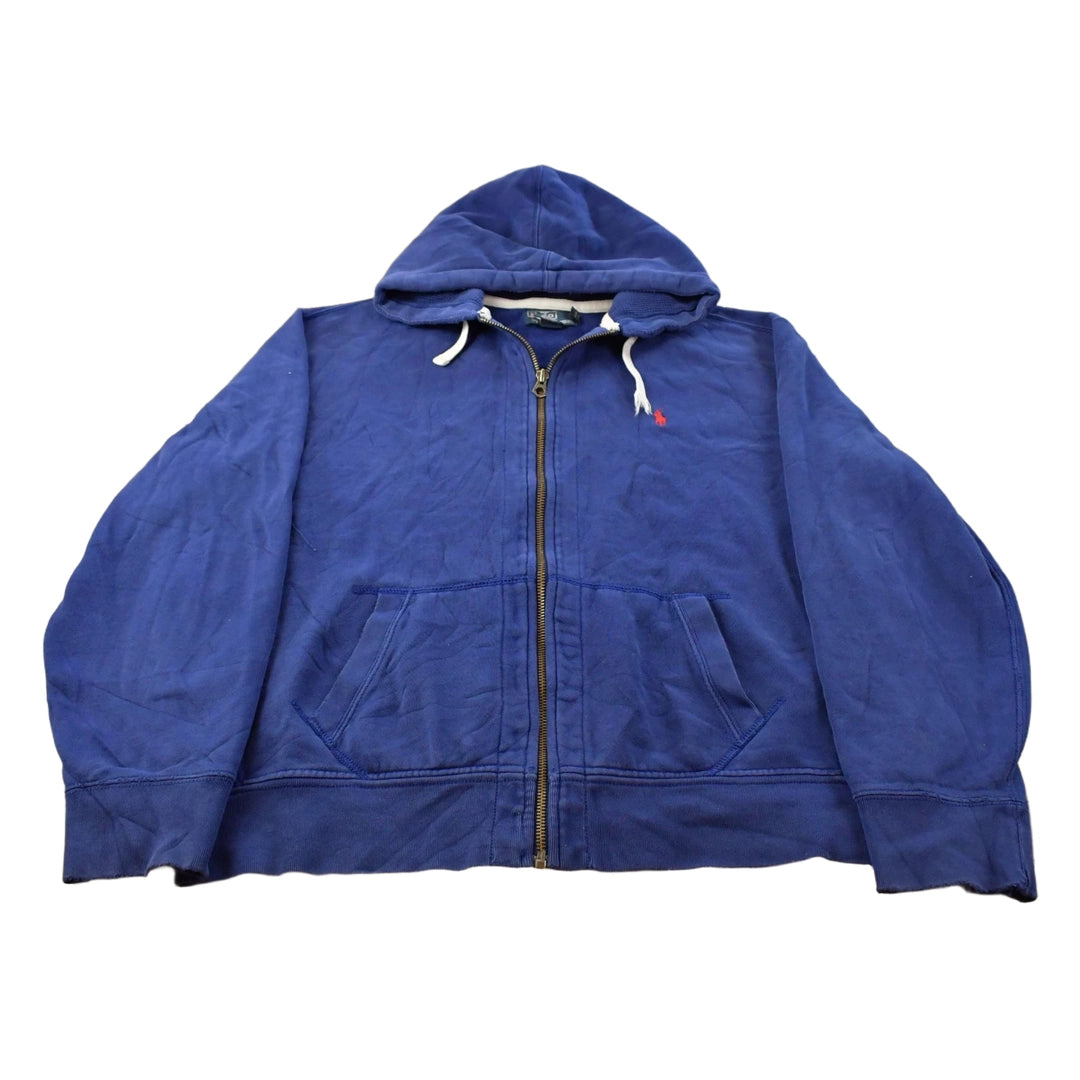 Vintage 1990s Polo Ralph Lauren Blue Thermal Lined Full Zip Hoodie Men's 2XL