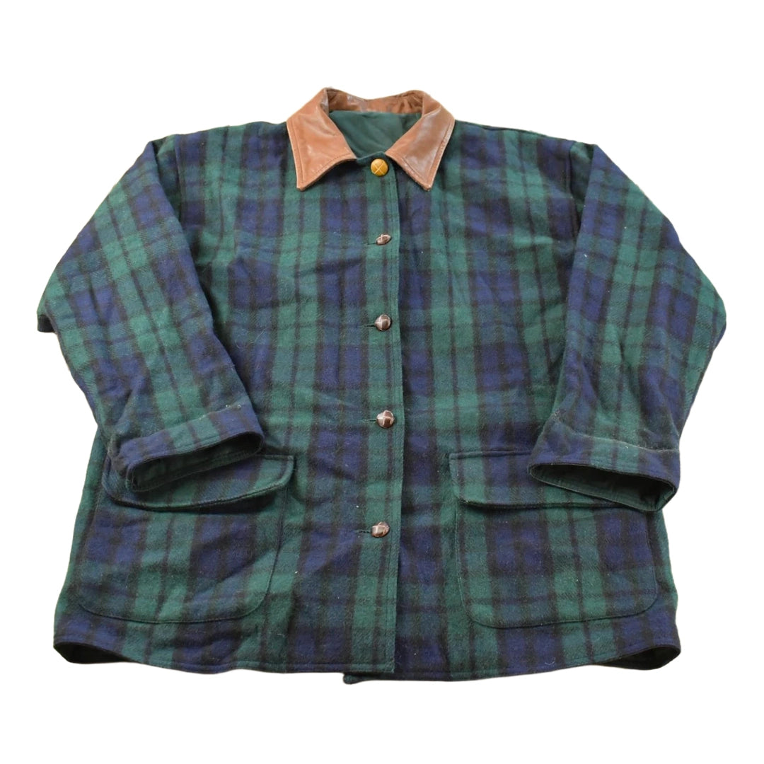 Vintage 1990s Colebrook Wool Cotton Plaid Reversible Coat Jacket Women's 1X