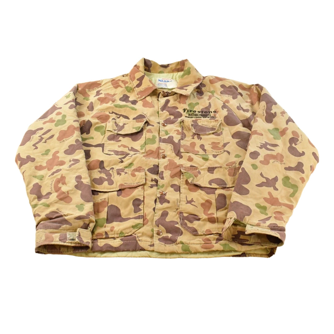 True Vintage 1970s Stange Ducks Unlimited Firestone Embroidered Duck Camo Jacket Men's XL