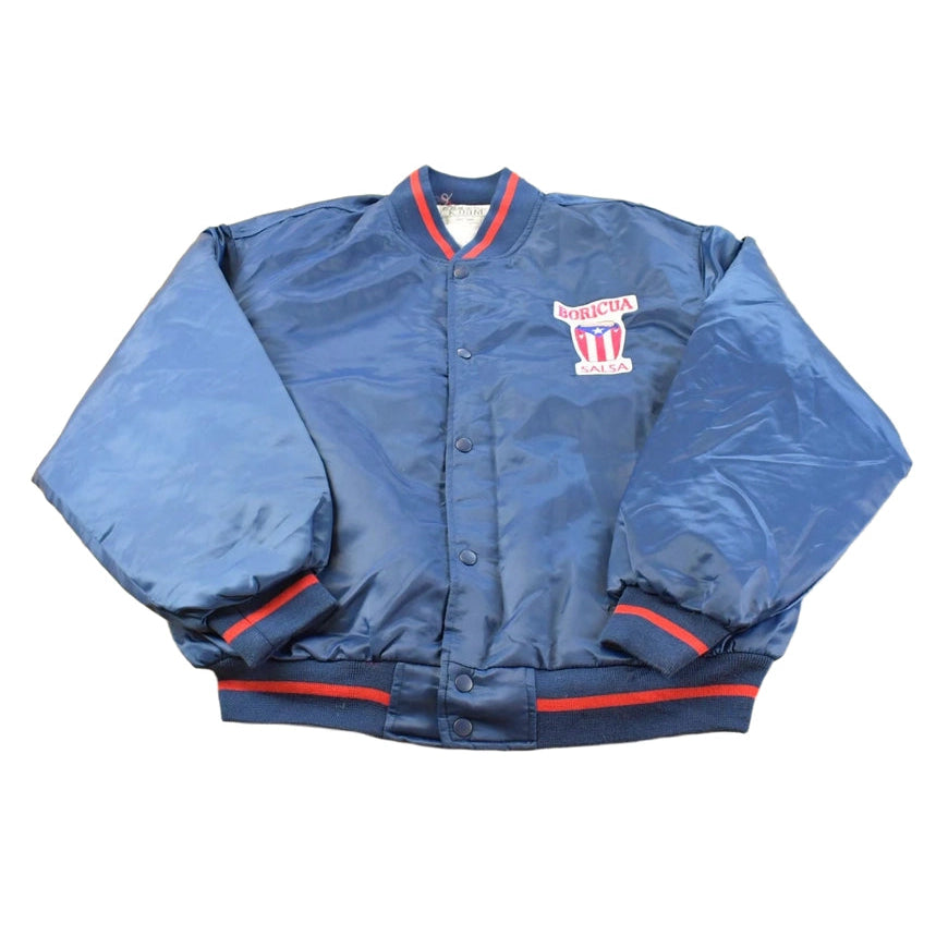 Vintage 1990s Puerto Rico Flag Price Boricua Salsa Patch Satin Bomber Jacker Men's XL