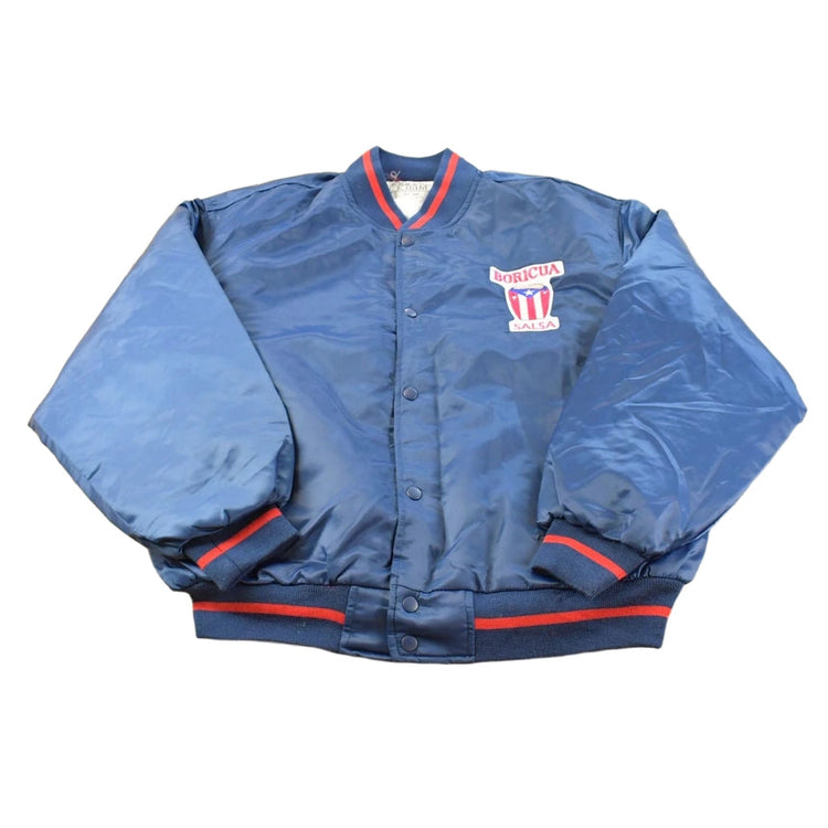 Vintage 1990s Puerto Rico Flag Price Boricua Salsa Patch Satin Bomber Jacker Men's XL