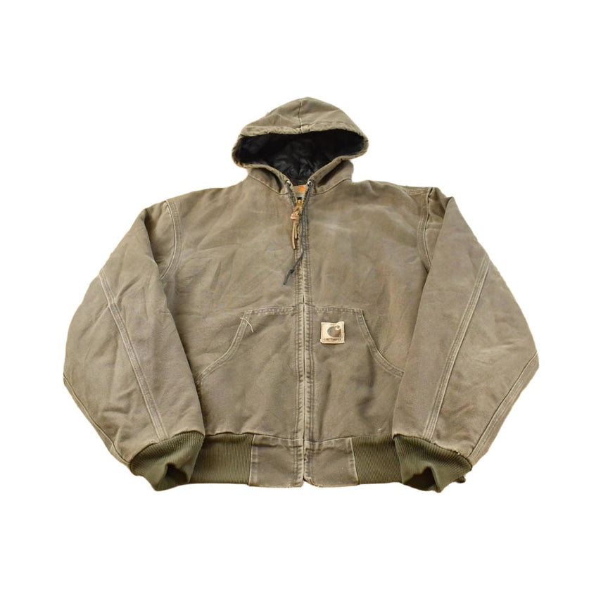 Vintage 2000s Carhartt Distressed Brown Canvas Hooded Jacket Men's L