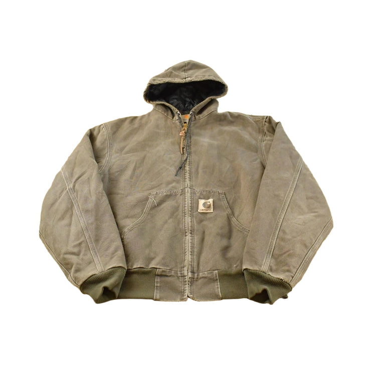 Vintage 2000s Carhartt Distressed Brown Canvas Hooded Jacket Men's L