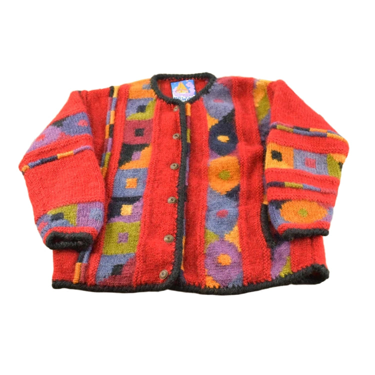 Vintage 1990s Newari Abstract Knit Cardigan Sweater Women's M