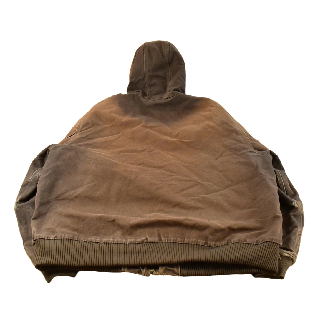 Vintage 2000s Carhartt Distressed Brown Canvas Hooded Jacket Men's 2XL
