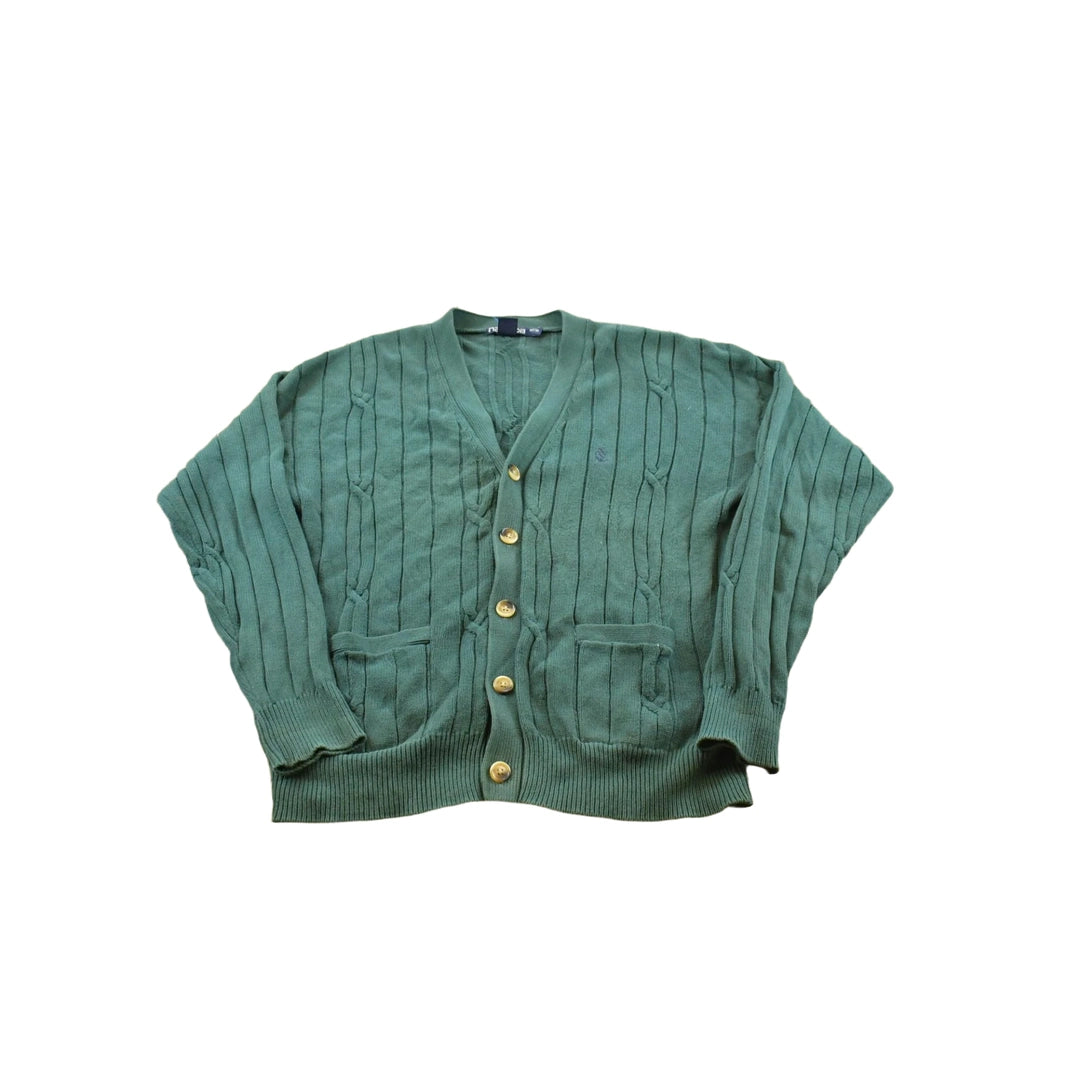 Vintage 1990s Nautica Cable Knit Cotton Cardigan Sweater Men's L
