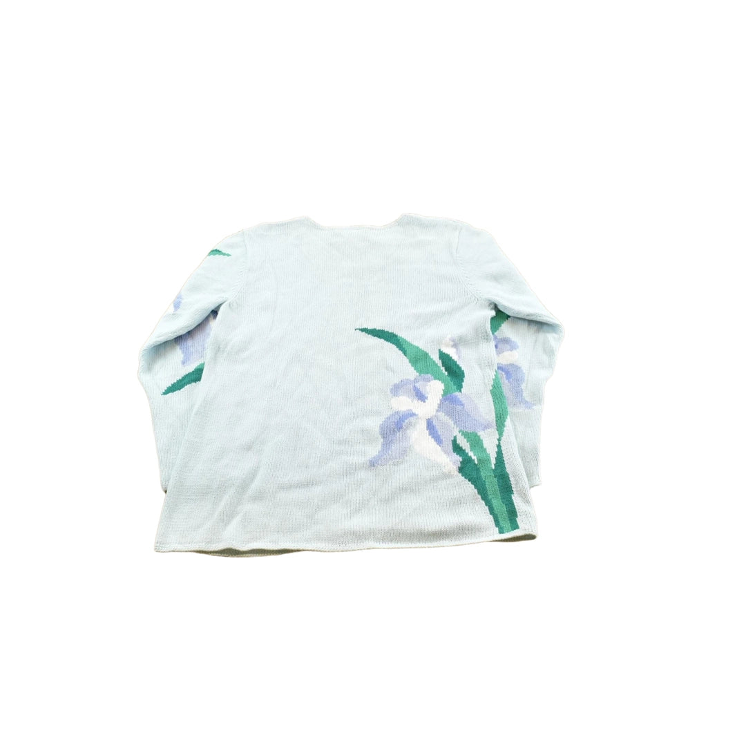 Vintage 1990s Belle Isle Cotton Ramie Knit Flowers Sweater Women's M