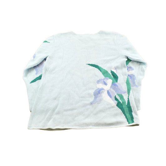 Vintage 1990s Belle Isle Cotton Ramie Knit Flowers Sweater Women's M